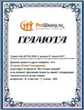 Грамота за участие в проекте "Источник знаний" на сайте ProШколу.ру
